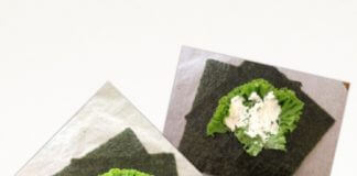 Tortilla z pieczonym łososiem zawinięta w algi