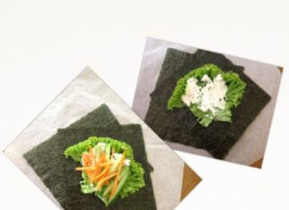 Tortilla z pieczonym łososiem zawinięta w algi