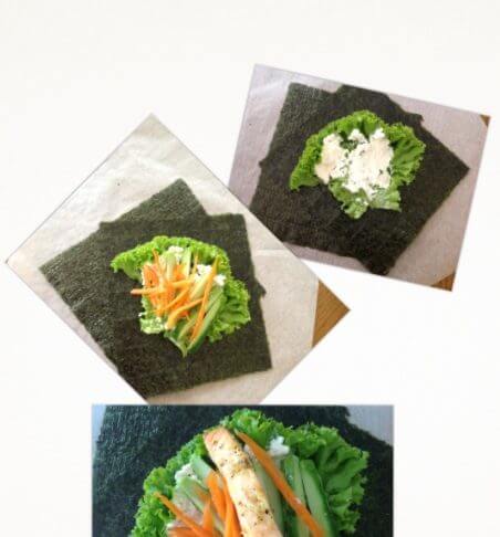 Tortilla z pieczonym łososiem zawinięta w algi