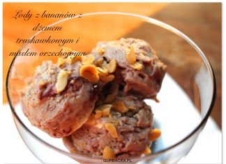 LODY DOMOWE Z KOKOSEM, BANANAMI, DŻEMEM TRUSKAWKOWYM I MASŁEM ORZECHOWY