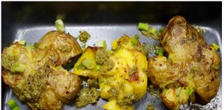 Chrupiące pieczone ziemianki z pesto z bazylii i oliwy z oliwek