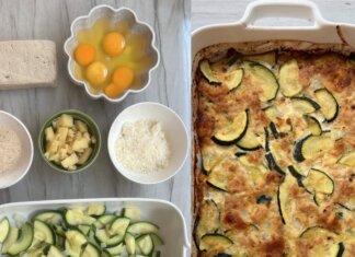 Zapiekanka z cukinii, tofu i mozzarelli – zdrowy przepis bogaty w białko i błonnik Zapiekanka z cukinii, tofu i jajek – zdrowy obiad bogaty w białko i błonnik