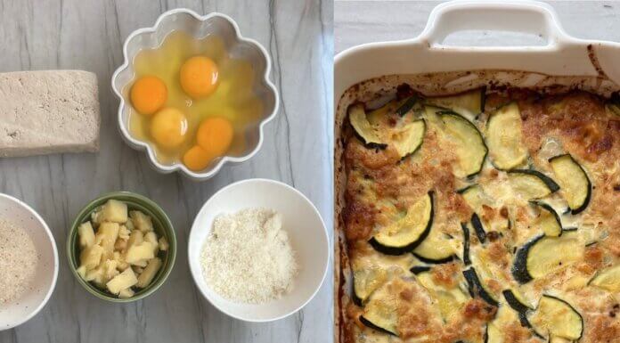 Zapiekanka z cukinii, tofu i mozzarelli – zdrowy przepis bogaty w białko i błonnik Zapiekanka z cukinii, tofu i jajek – zdrowy obiad bogaty w białko i błonnik